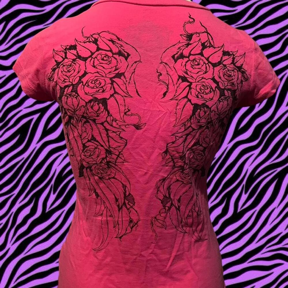 Metal Mulisha Women's Pink and Red Tshirt